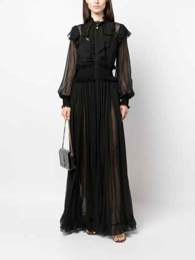 Shop Roberto Cavalli Ruffled Silk Organza Maxi Dress In Black