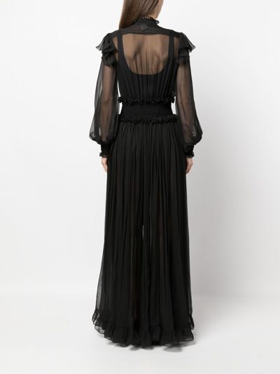 Shop Roberto Cavalli Ruffled Silk Organza Maxi Dress In Black