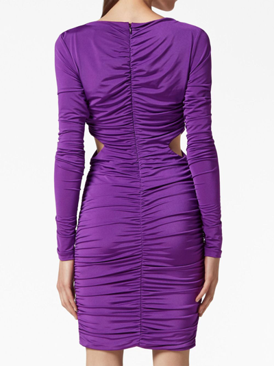 Shop Philipp Plein Logo-plaque Ruched Minidress In Purple