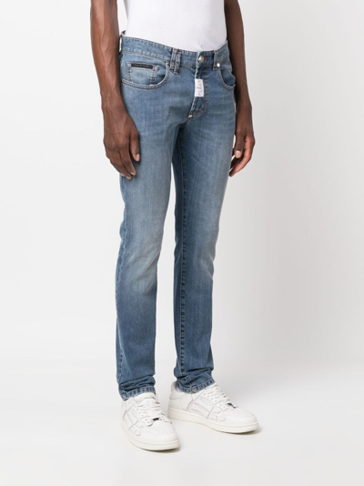 Shop Philipp Plein Logo-patch Skinny Jeans In Blue