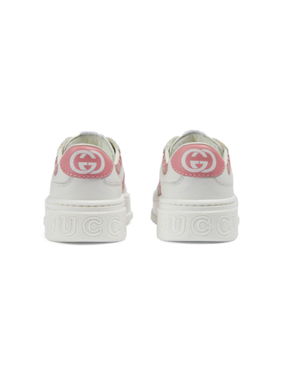 Shop Gucci Double G Leather Platform Sneakers In White