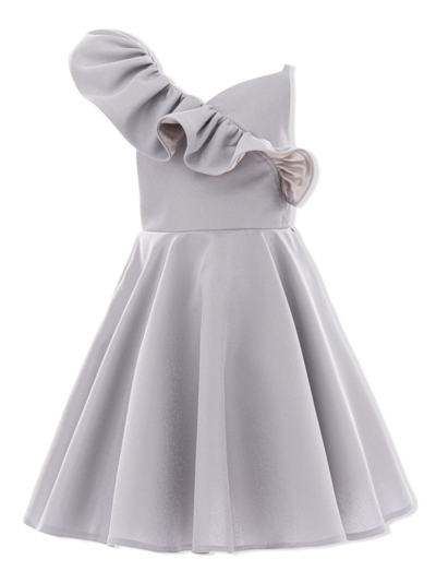 Tulleen Ruffle-detail One-shoulder Dress In Silver