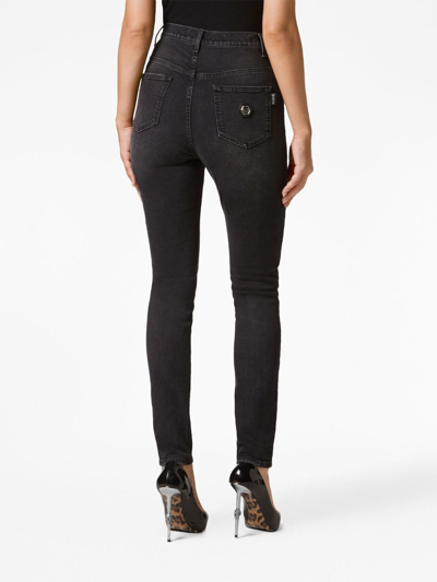 Philipp Plein High-rise Skinny Faded Jeans In Black