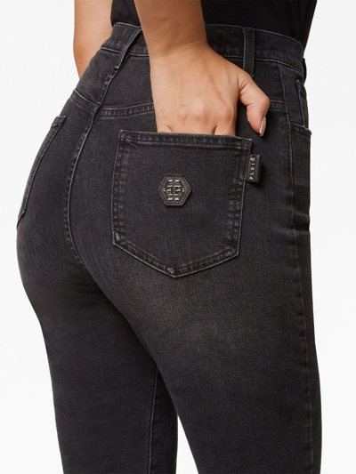 Shop Philipp Plein High-rise Skinny Faded Jeans In Black