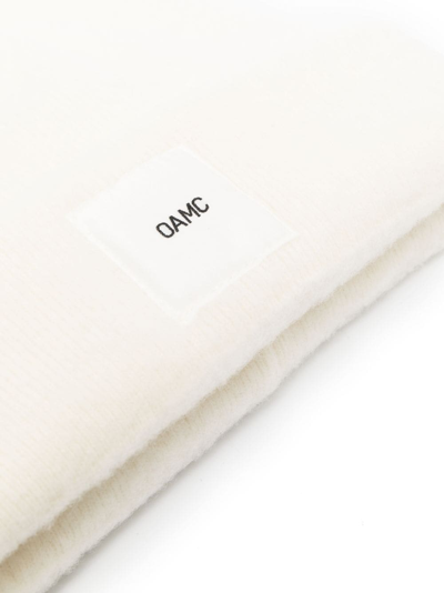 Shop Oamc Logo-patch Ribbed-knit Beanie In White