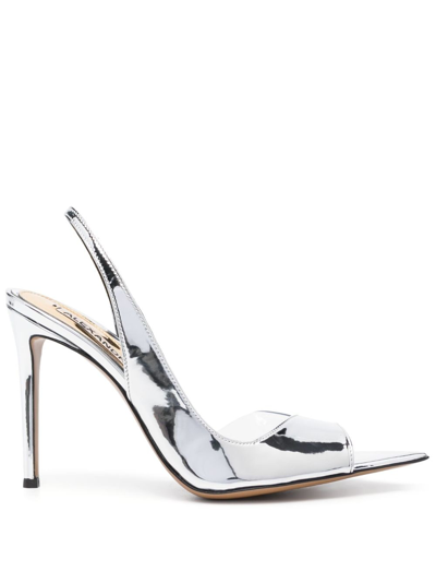 Shop Alexandre Vauthier Patent-finish 110mm Slingback Sandals In Silver