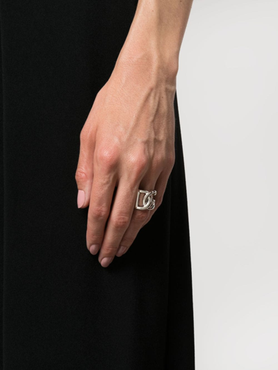 Dolce & Gabbana Logo-plaque Engraved Ring In Silver