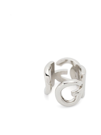Dolce & Gabbana Logo-plaque Engraved Ring In Silver
