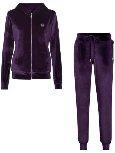 Shop Philipp Plein Logo-patch Velvet Tracksuit Set In Purple