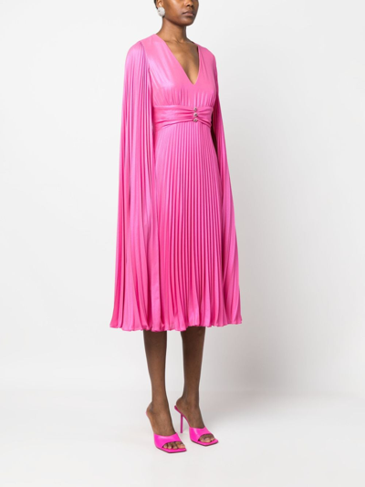 Shop Nissa Pleated Cape-sleeved Dress In Pink