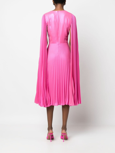 Shop Nissa Pleated Cape-sleeved Dress In Pink