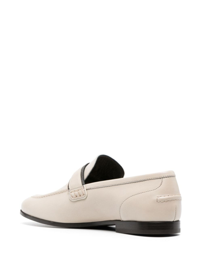 Shop Brunello Cucinelli Bead-embellished Leather Loafers In Neutrals