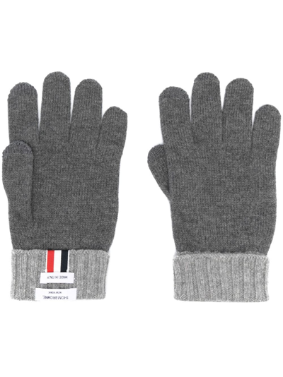 Shop Thom Browne Rwb-stripe Wool Gloves In Grey