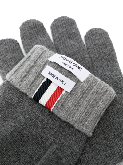 Shop Thom Browne Rwb-stripe Wool Gloves In Grey