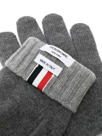 Thom Browne Rwb-stripe Wool Gloves In Grey