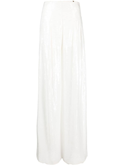 Shop Nissa Sequinned Semi-sheer Finish Trousers In White