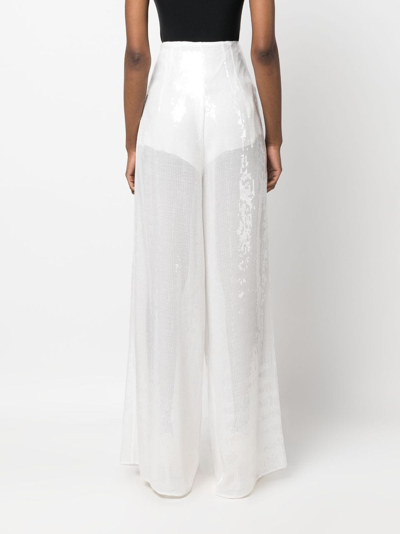 Shop Nissa Sequinned Semi-sheer Finish Trousers In White