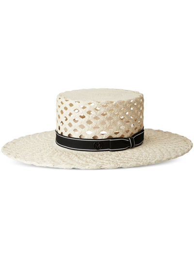 Shop Maison Michel Lana Straw Canotier Hat In Neutrals