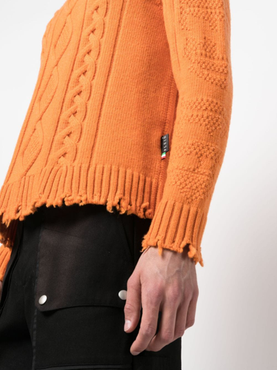 Shop Philipp Plein Distressed Cable-knit Jumper In Orange