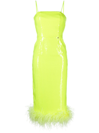 Shop Nissa Sequin-embellished Feather-trim Dress In Green