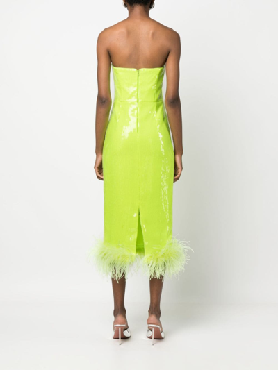 Shop Nissa Sequin-embellished Feather-trim Dress In Green