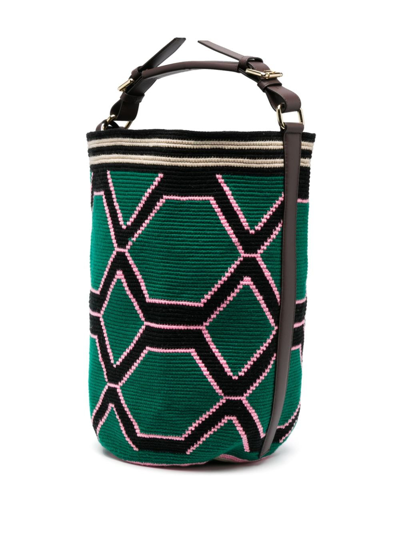 Shop Colville Maxi Wayuu Knitted Bucket Bag In Green