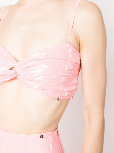 Shop Nissa Twist-detail Sequinned Crop Top In Pink