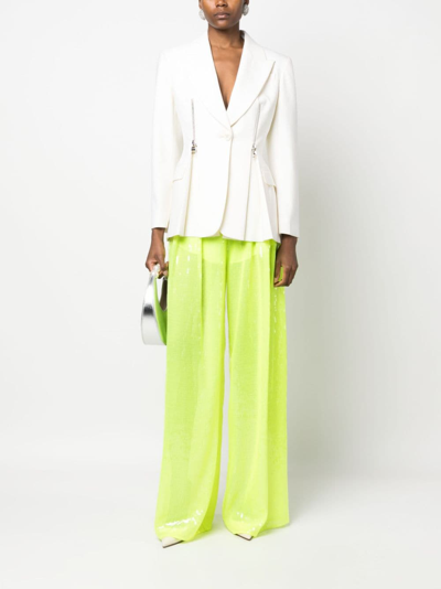 Shop Nissa Sequinned Sheer-finish Trousers In Green