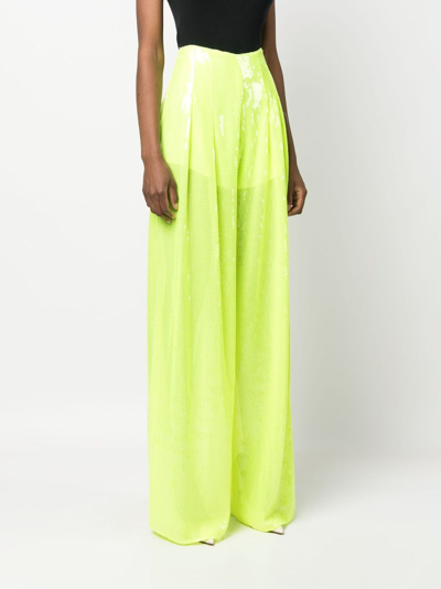 Shop Nissa Sequinned Sheer-finish Trousers In Green