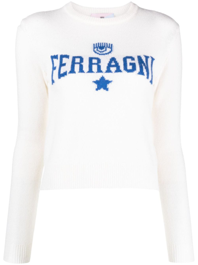 Shop Chiara Ferragni Ferragni Intarsia-knit Jumper In White