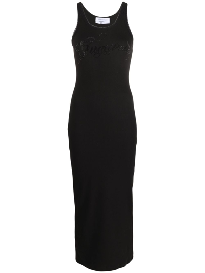 Shop Blumarine Logo-embroidered Long Dress In Black