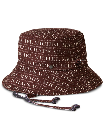 Shop Maison Michel Angele Logo-print Bucket Hat In Brown