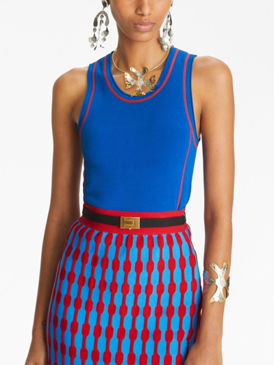 Shop Tory Burch Contrastim-trim Sleeveless Knitted Top In Blue