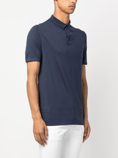 Fedeli Piquet Polo With Collar And Short Sleeves In Blue
