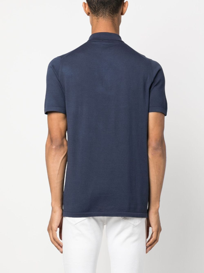 Fedeli Piquet Polo With Collar And Short Sleeves In Blue