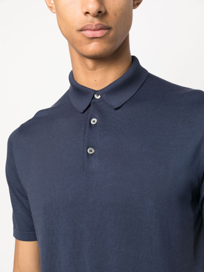 Shop Fedeli Short-sleeved Cotton Polo Shirt In Blue