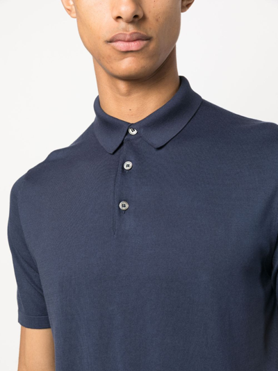 Fedeli Piquet Polo With Collar And Short Sleeves In Blue