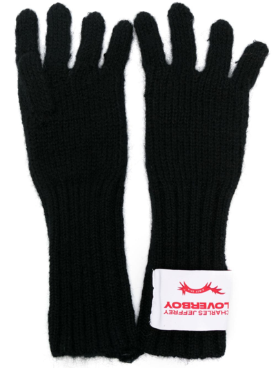 Shop Charles Jeffrey Loverboy Logo-patch Knitted Gloves In Black