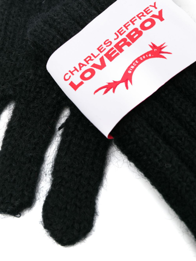 Shop Charles Jeffrey Loverboy Logo-patch Knitted Gloves In Black