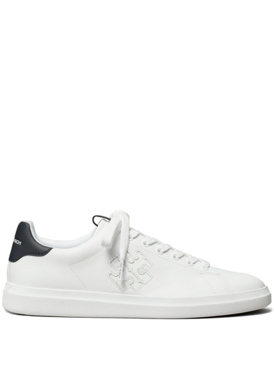 Shop Tory Burch Double T Howell Leather Sneakers In White