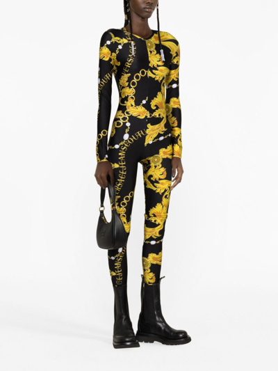 Shop Versace Jeans Couture Chain Couture-print Jumpsuit In Black