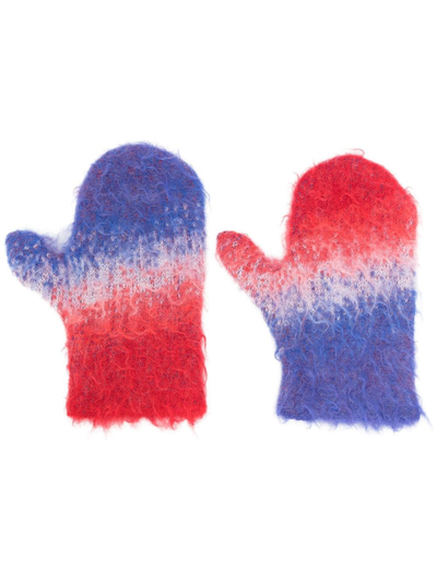 Shop Erl Degradé-knit Gloves In Red