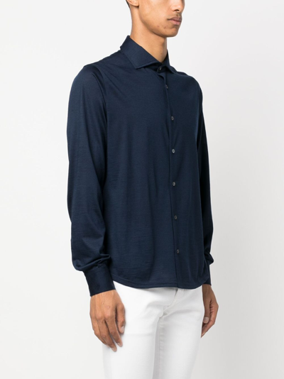 Shop Fedeli Iconic Jason Button-up Shirt In Blue