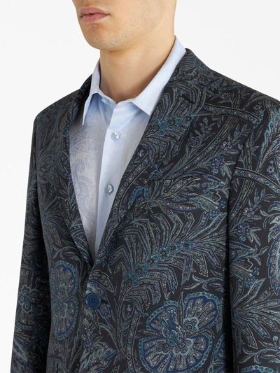 Shop Etro Single-breasted Floral-print Jacket In Blue