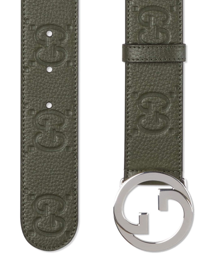 Shop Gucci Blondie Wide Leather Belt In Green