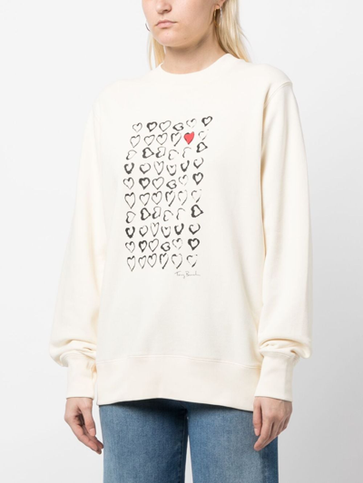 Shop Tory Burch Heart-print French-terry Sweatshirt In White