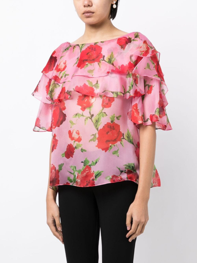 Shop Carolina Herrera Floral-print Silk Blouse In Pink