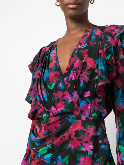 Shop Iro Floral-print V-neck Silk Minidress In Black