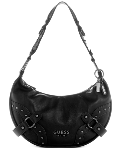 Galeria Debossed Peony Logo Medium Top Zip Hobo Bag In Black