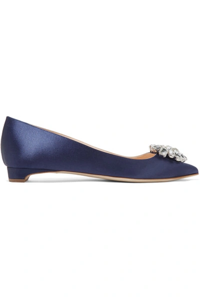 Rupert Sanderson Jewel Bedfa Crystal-embellished Satin Point-toe Flats